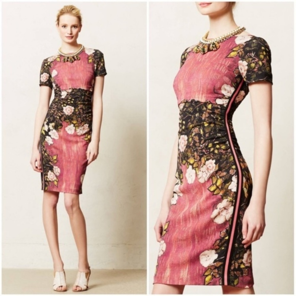 Tracy Reese Rose Pink Floral Ruched Midi Dress